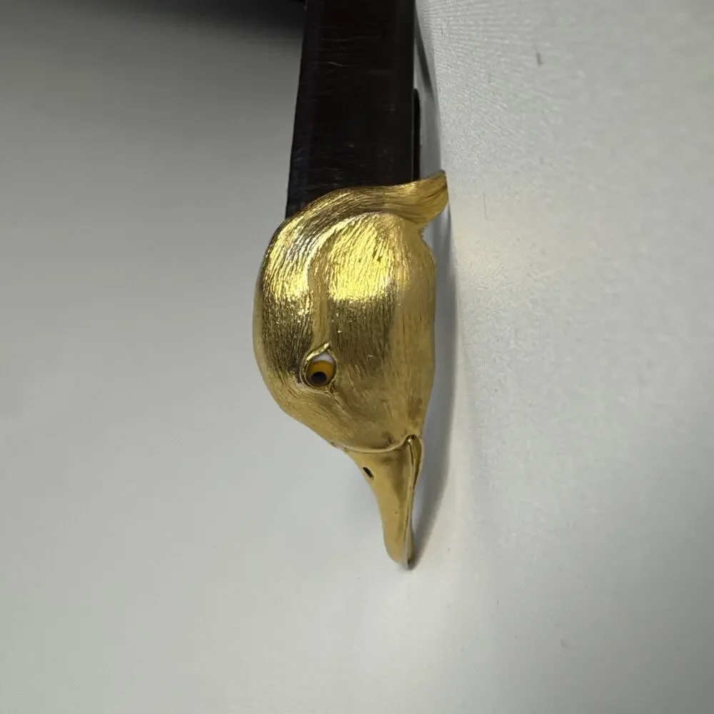 Vintage 1980s Christopher Ross Mallard Duck Belt Buckle 24kt Gold Original Belt